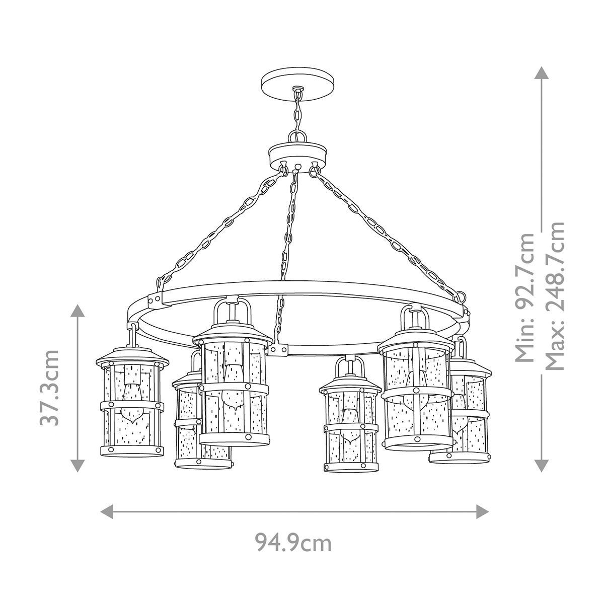 Quintiesse - Lakehouse 6 Light Outdoor Chandelier - Zinc