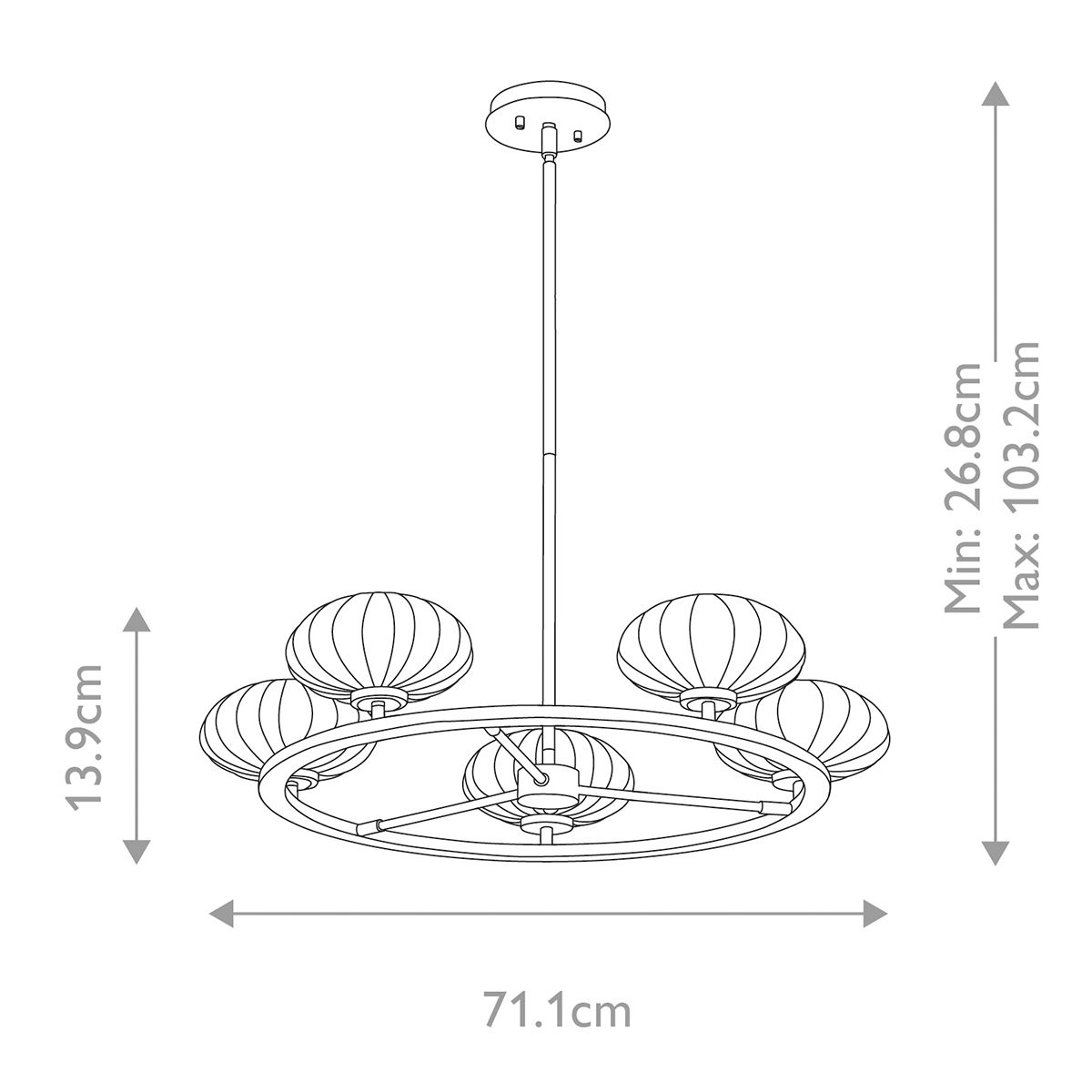 Quintiesse - Pim 5 Light Chandelier - Gold