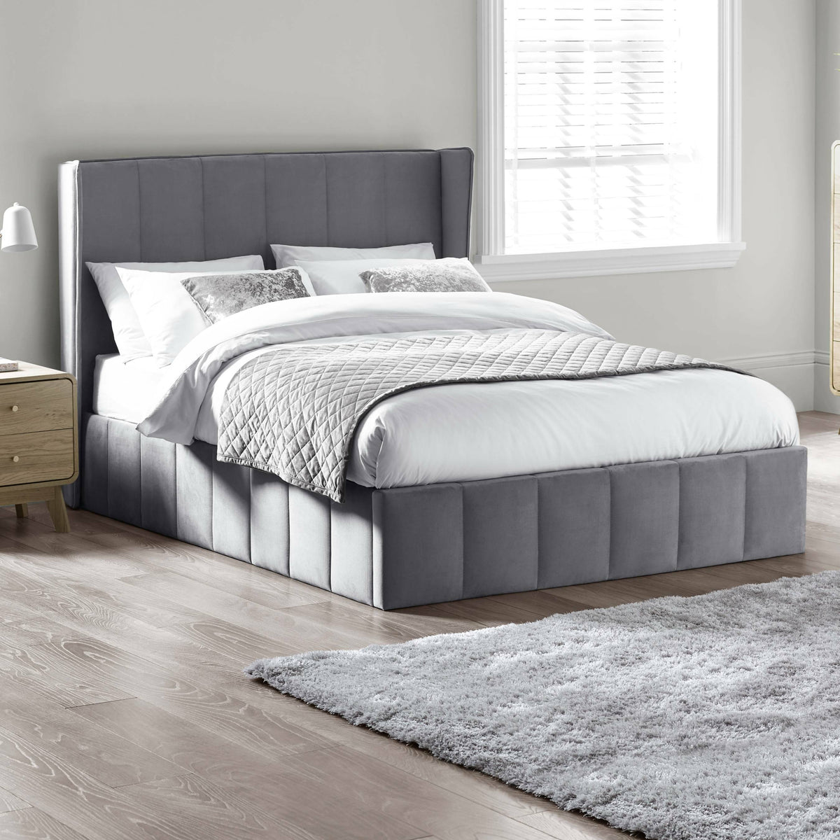 Orwell Grey Velvet Ottoman Storage Double Bed
