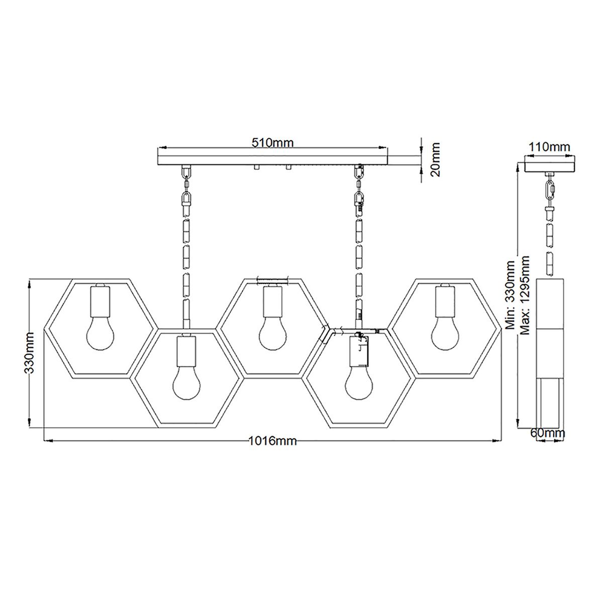 Menton 5 Light Linear Pendant Light - Black