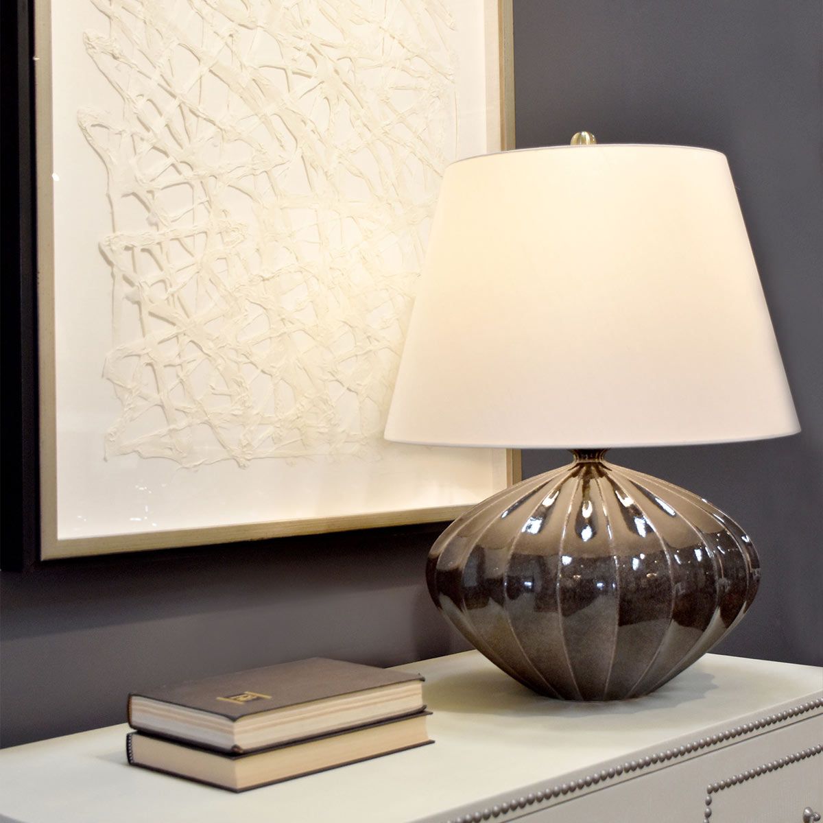 Rib Pumpkin Black Reactive Glaze Table Lamp