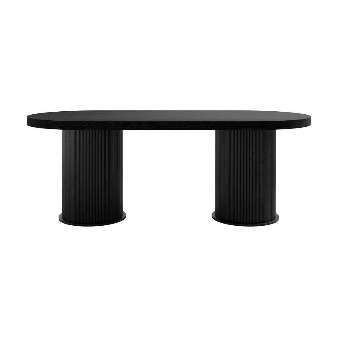 Rina Matte Black Wood Curved Dining Table | 6 seater