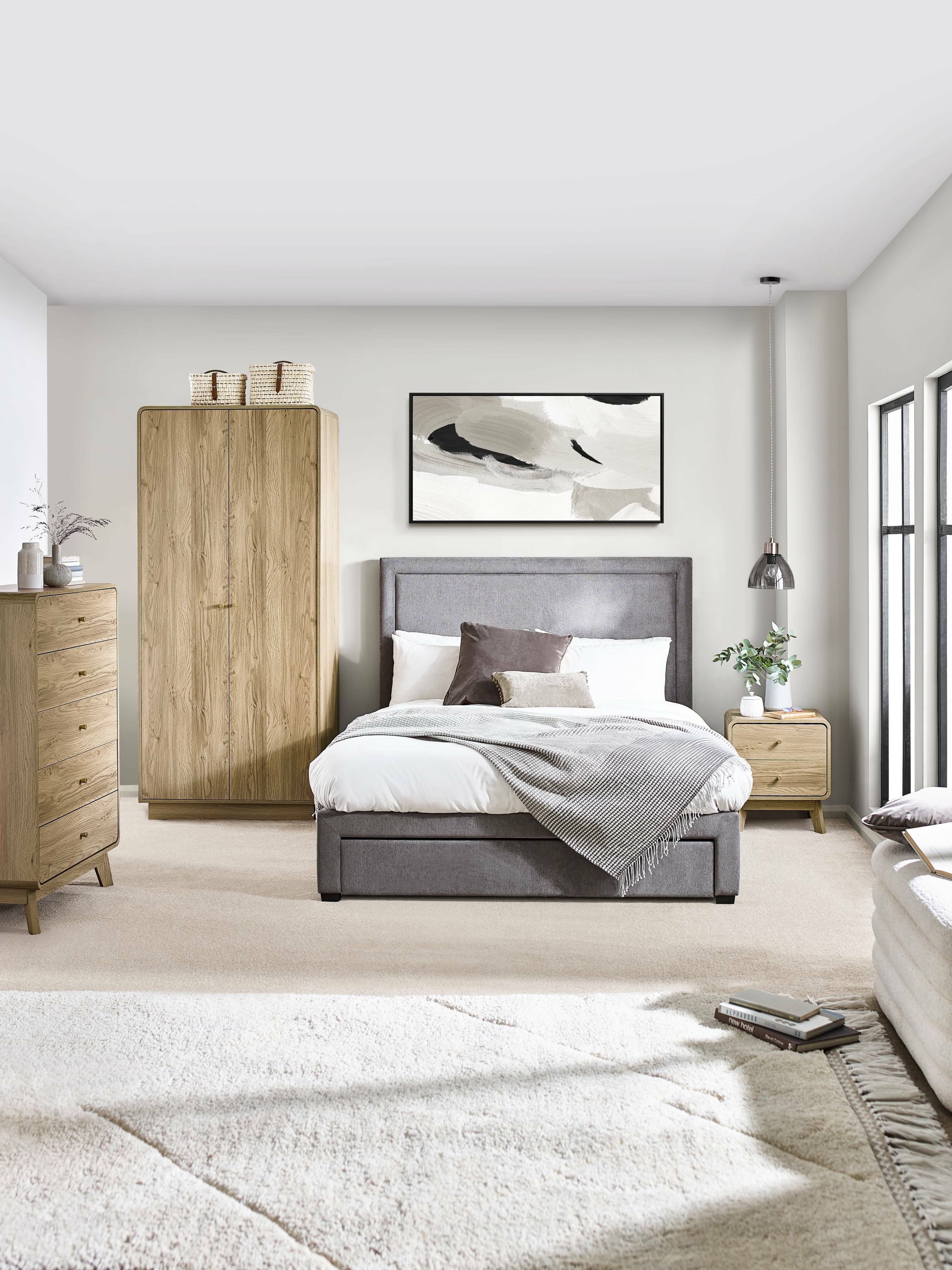 Boswell Oak Wood Bedside Table | 2 Drawers