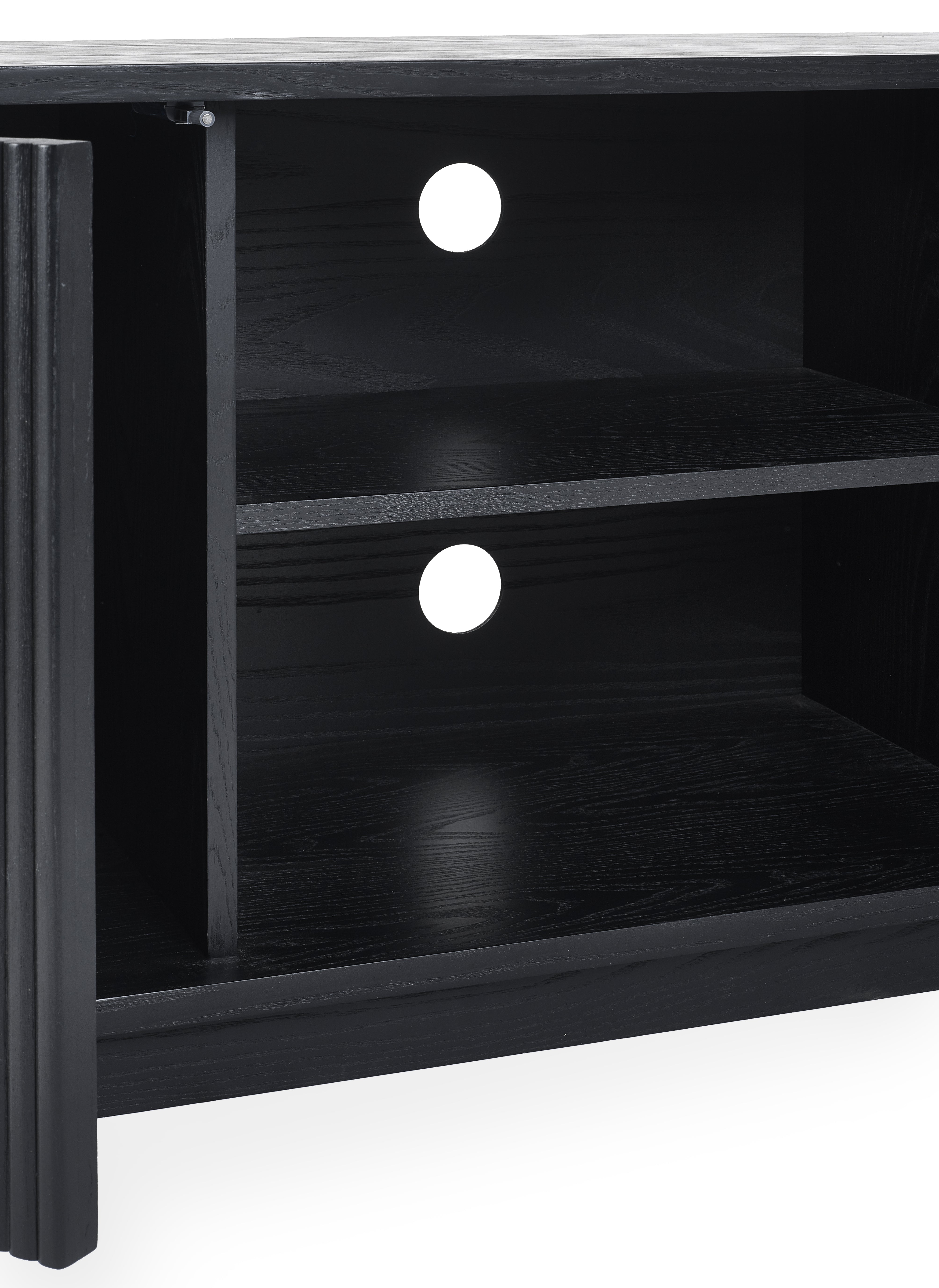 Como Fluted Black Wood TV Unit