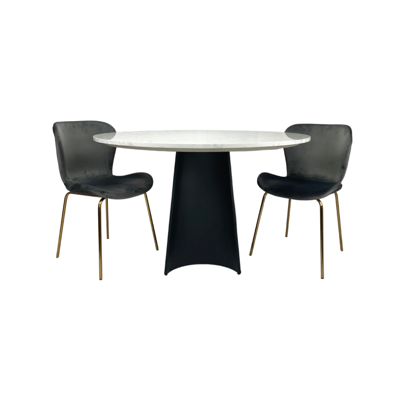 Rosemary Black Metal & White Marble Round Dining Table | 4 Seater