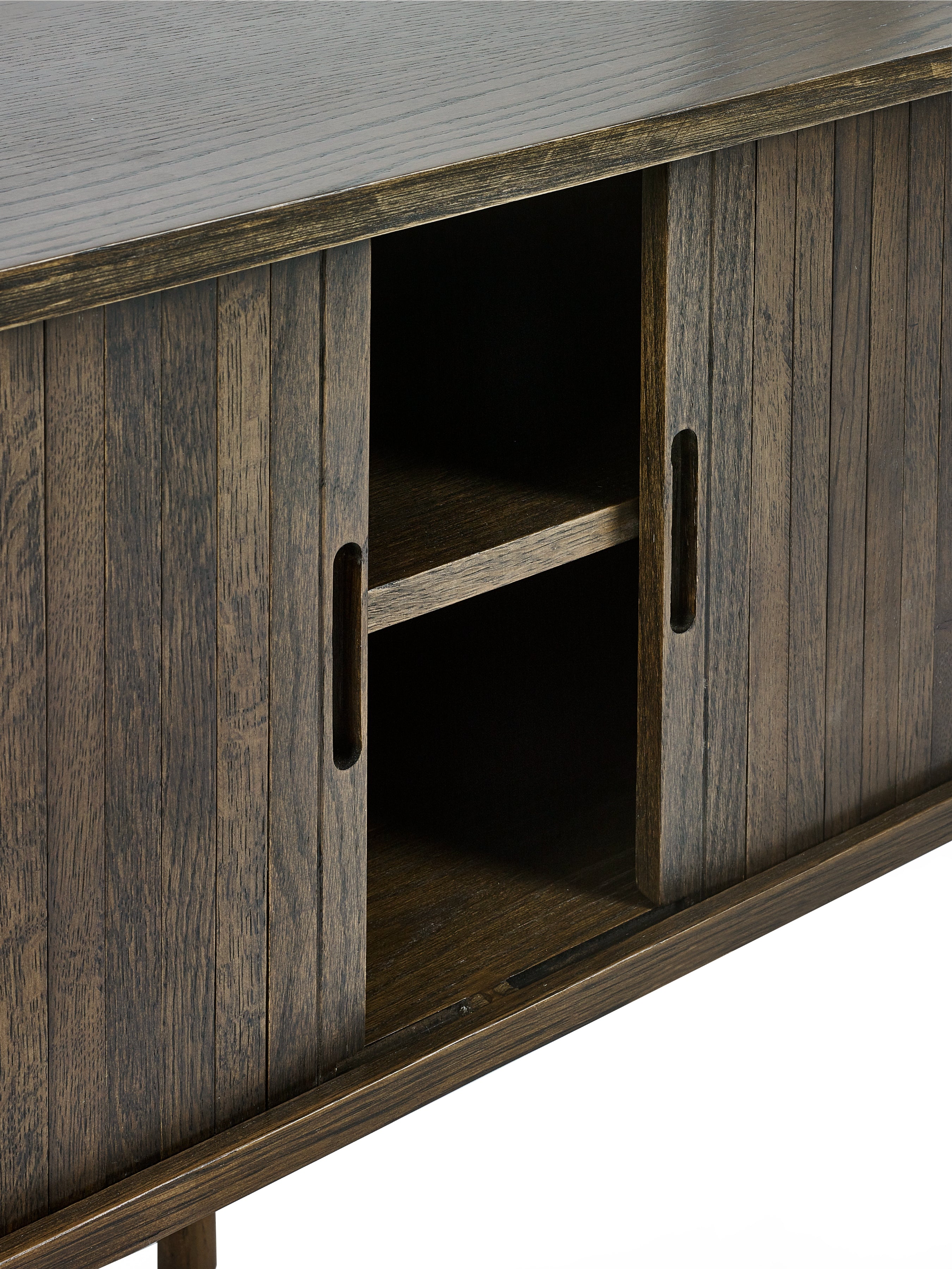 Pedra Dark Oak Wood Slatted Media Unit