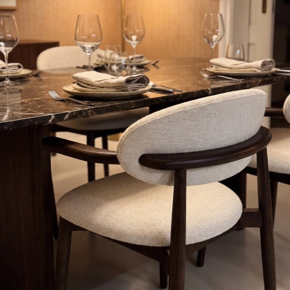 Elin Cream Boucle & Dark Brown Oak Wood Dining Chair