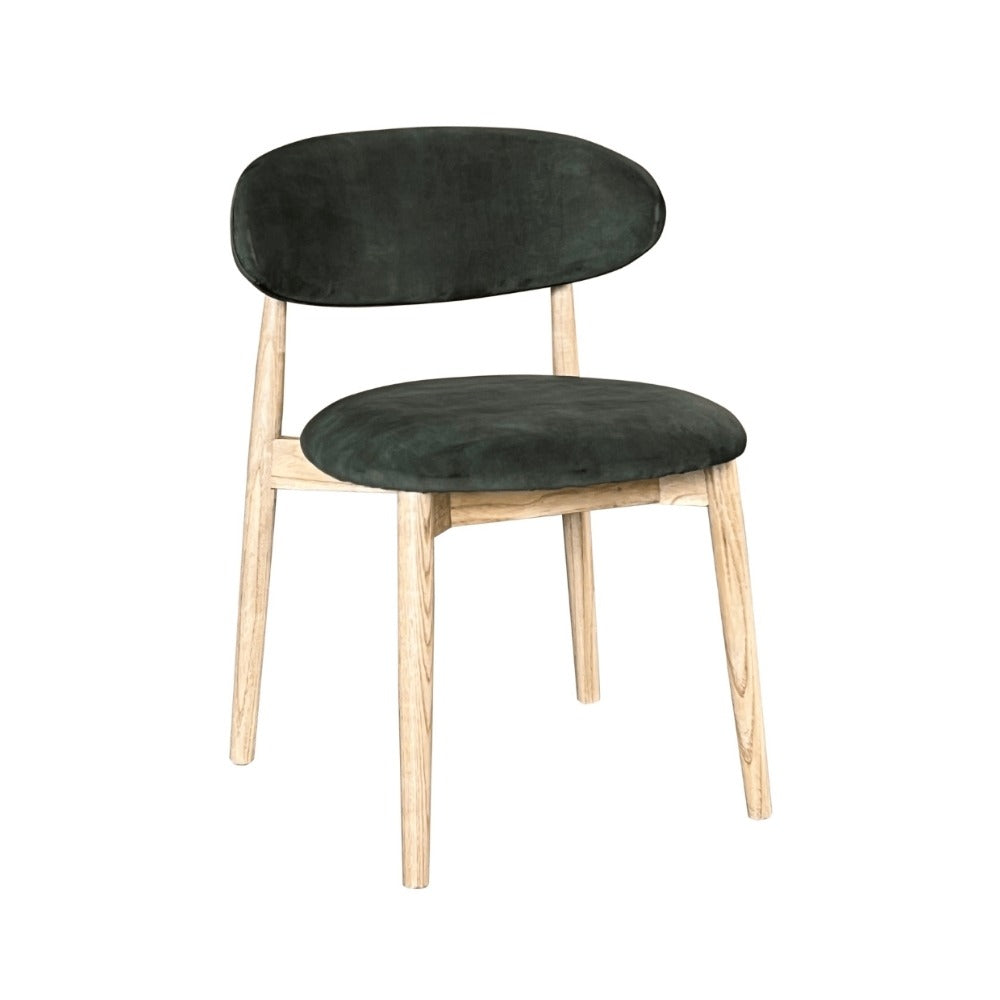 Elin Green Velvet & Light Oak Wood Dining Chair