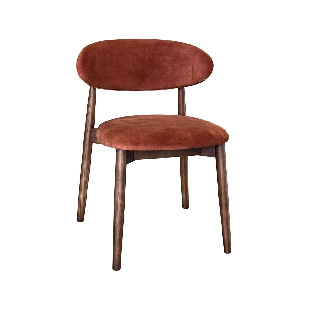 Elin Orange Rust Velvet & Dark Brown Oak Wood Dining Chair