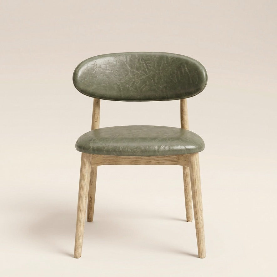 Elin Green Faux Leather & Light Oak Wood Dining Chair