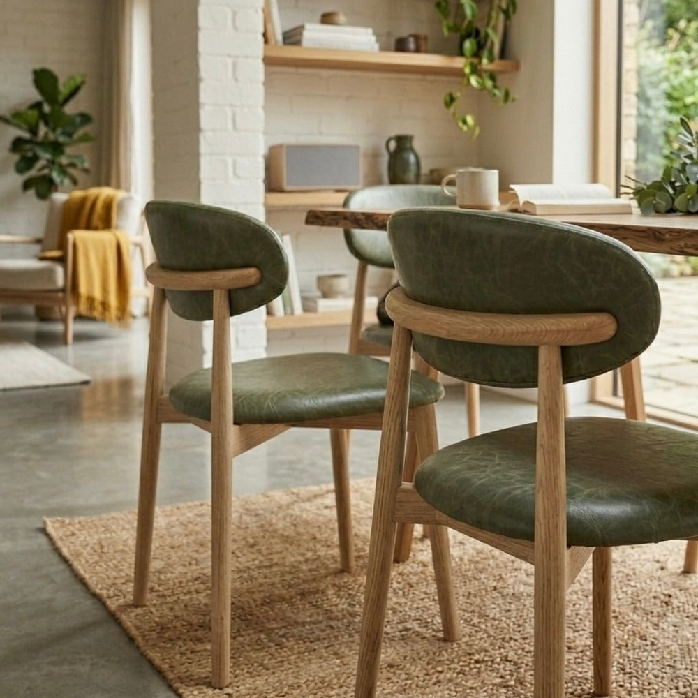 Elin Green Faux Leather & Light Oak Wood Dining Chair