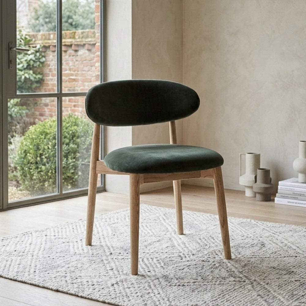 Elin Green Velvet & Light Oak Wood Dining Chair