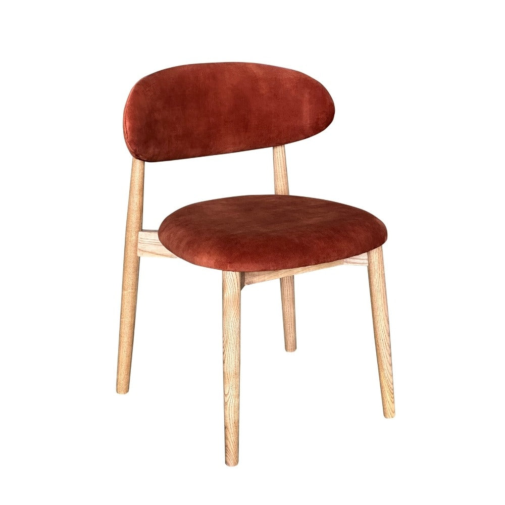 Elin Orange Rust Velvet & Light Oak Wood Dining Chair
