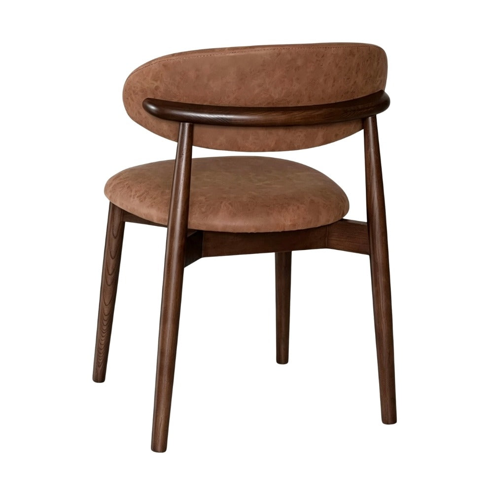 Elin Tan Faux Leather & Dark Brown Oak Wood Dining Chair