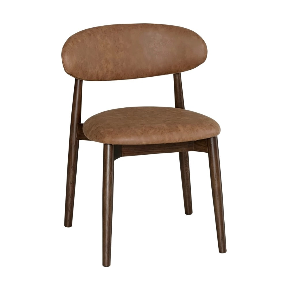 Elin Tan Faux Leather & Dark Brown Oak Wood Dining Chair