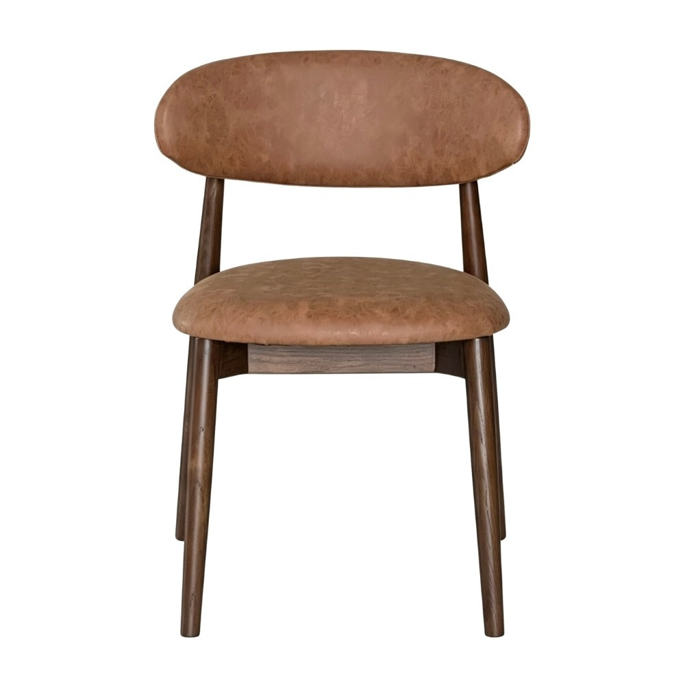 Elin Tan Faux Leather & Dark Brown Oak Wood Dining Chair