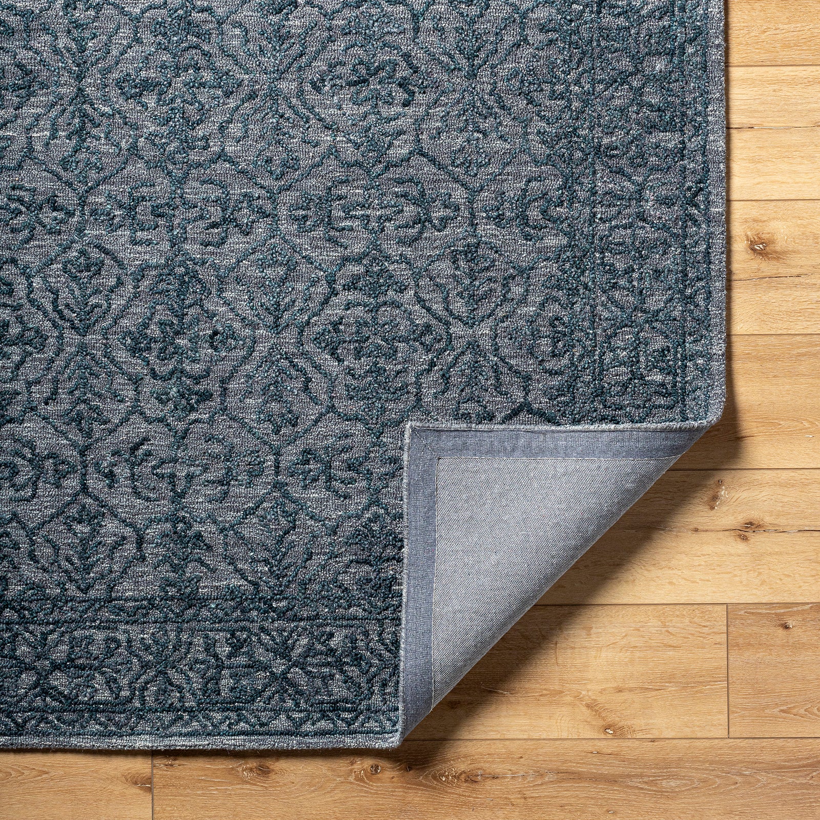 Sicily Vintage Wool Traditional Vintage Boho Blue & Charcoal Rug 152x229cm - folded detail