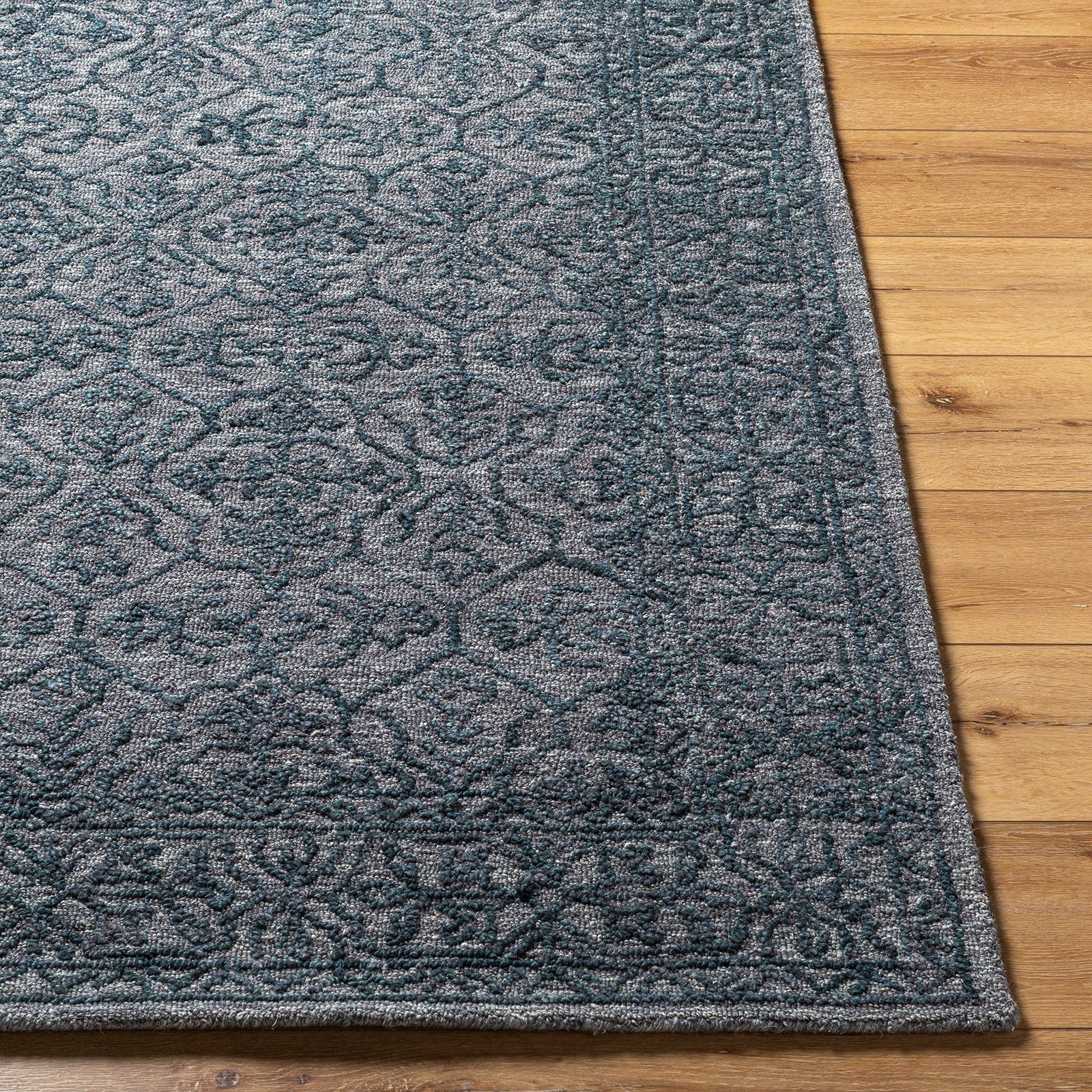 Sicily Vintage Wool Traditional Vintage Boho Blue & Charcoal Rug 152x229cm - reverse roll detail