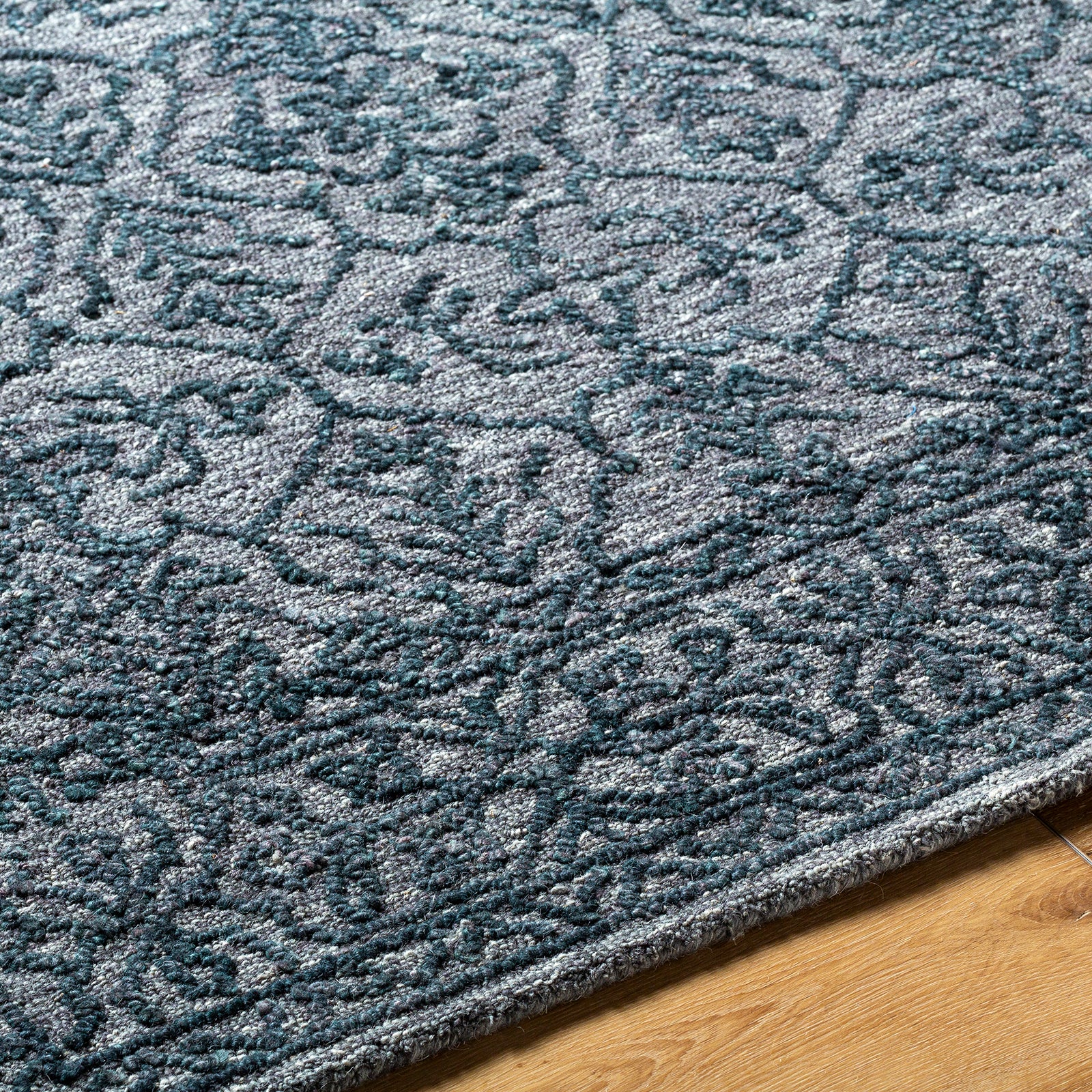 Sicily Vintage Wool Traditional Vintage Boho Blue & Charcoal Rug 152x229cm - texture detail