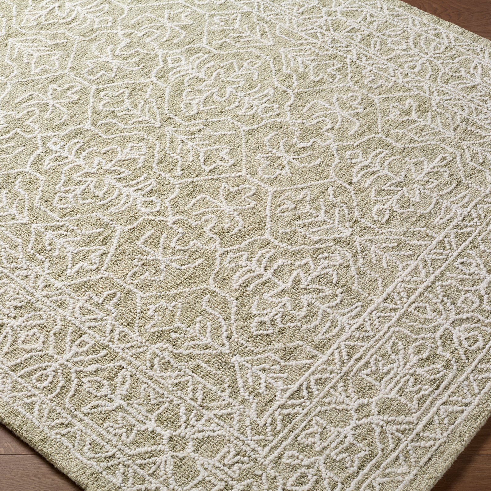 Sicily Vintage Wool Traditional Vintage Boho Green & Sage Rug 152x229cm - corner detail