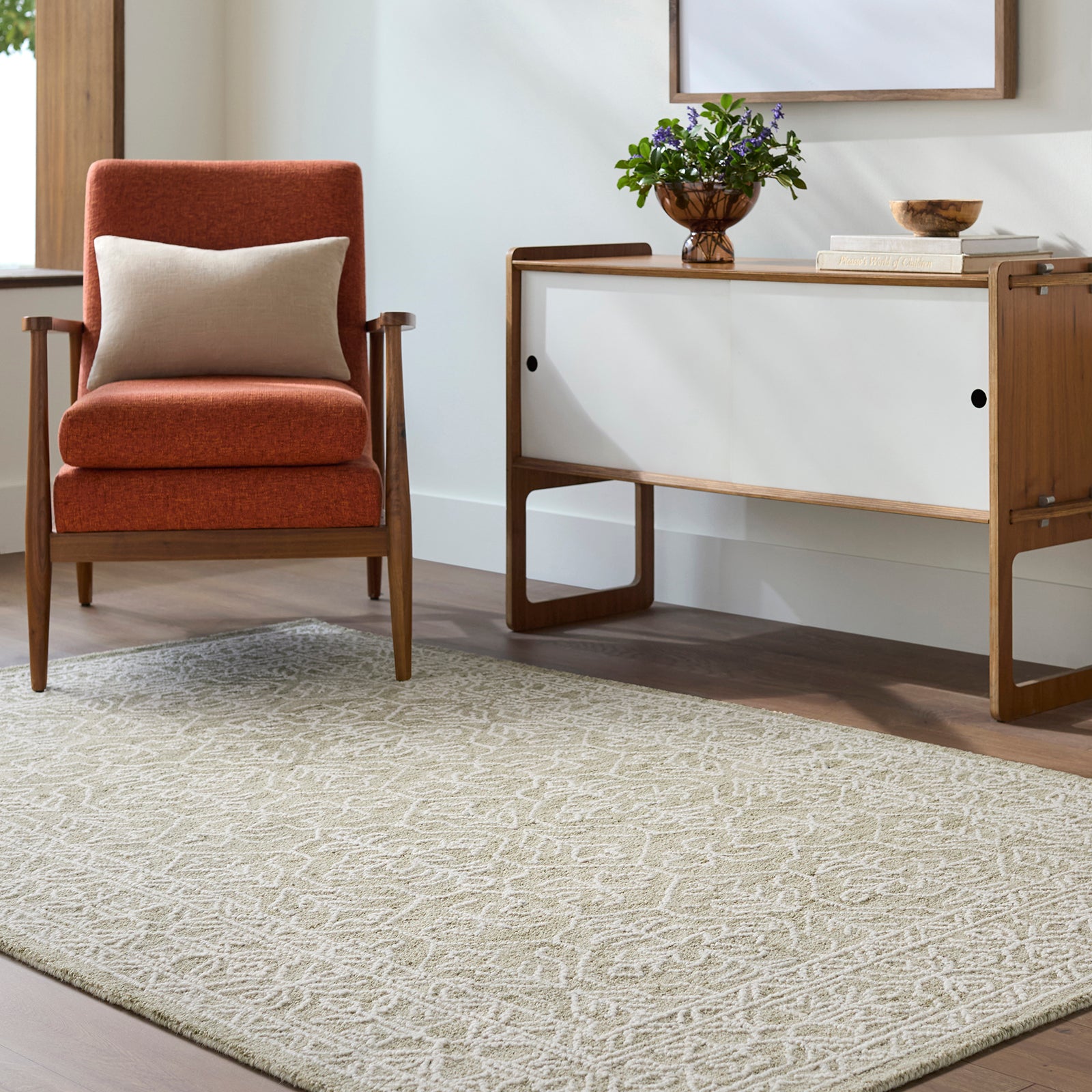 Sicily Vintage Wool Traditional Vintage Boho Green & Sage Rug 152x229cm - room setting