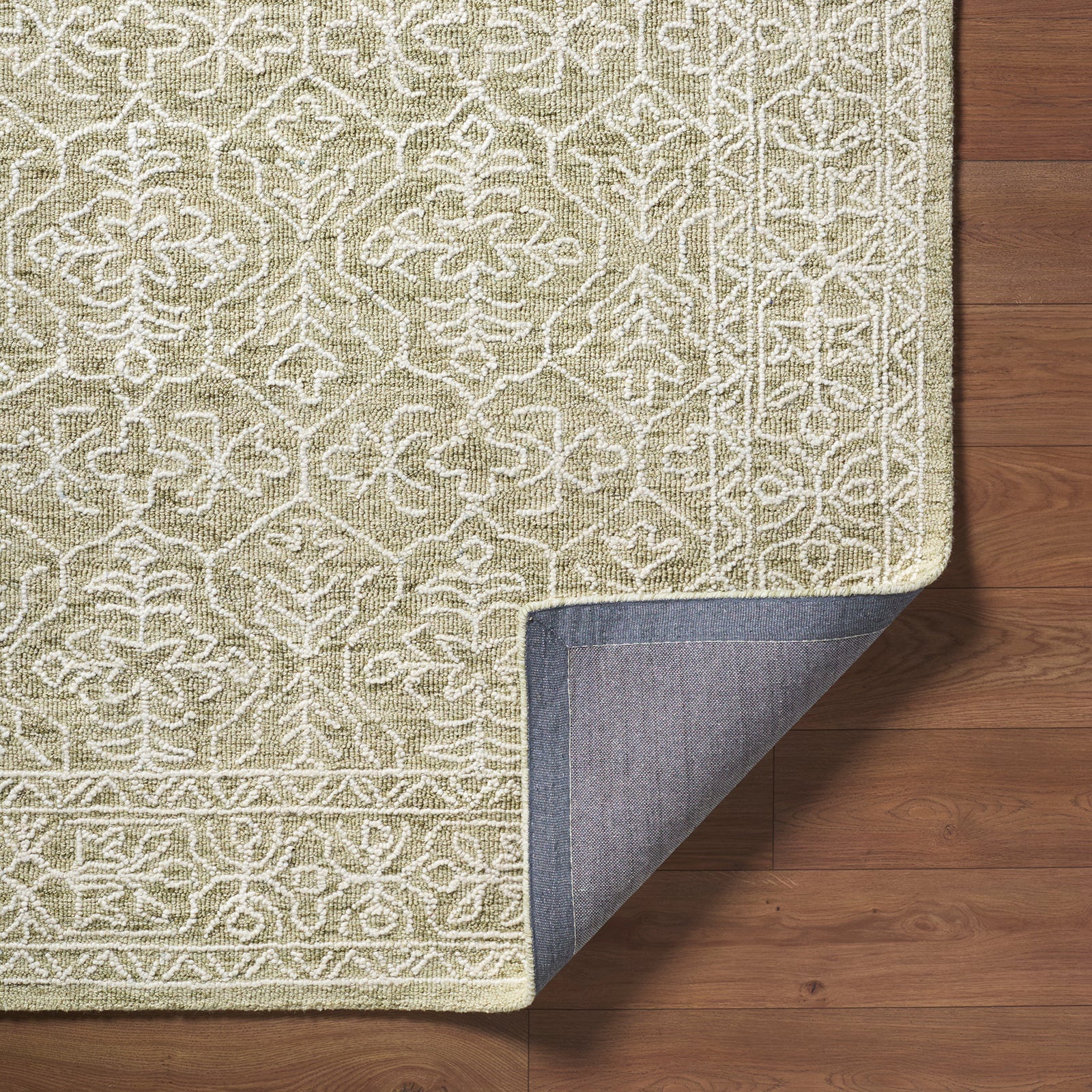 Sicily Vintage Wool Traditional Vintage Boho Green & Sage Rug 152x229cm - folded detail