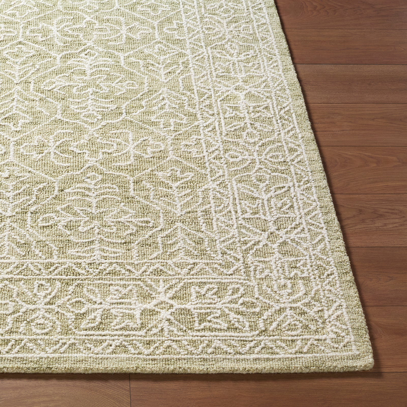 Sicily Vintage Wool Traditional Vintage Boho Green & Sage Rug 152x229cm - reverse roll detail