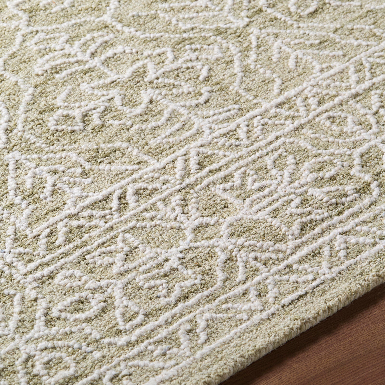 Sicily Vintage Wool Traditional Vintage Boho Green & Sage Rug 152x229cm - texture detail