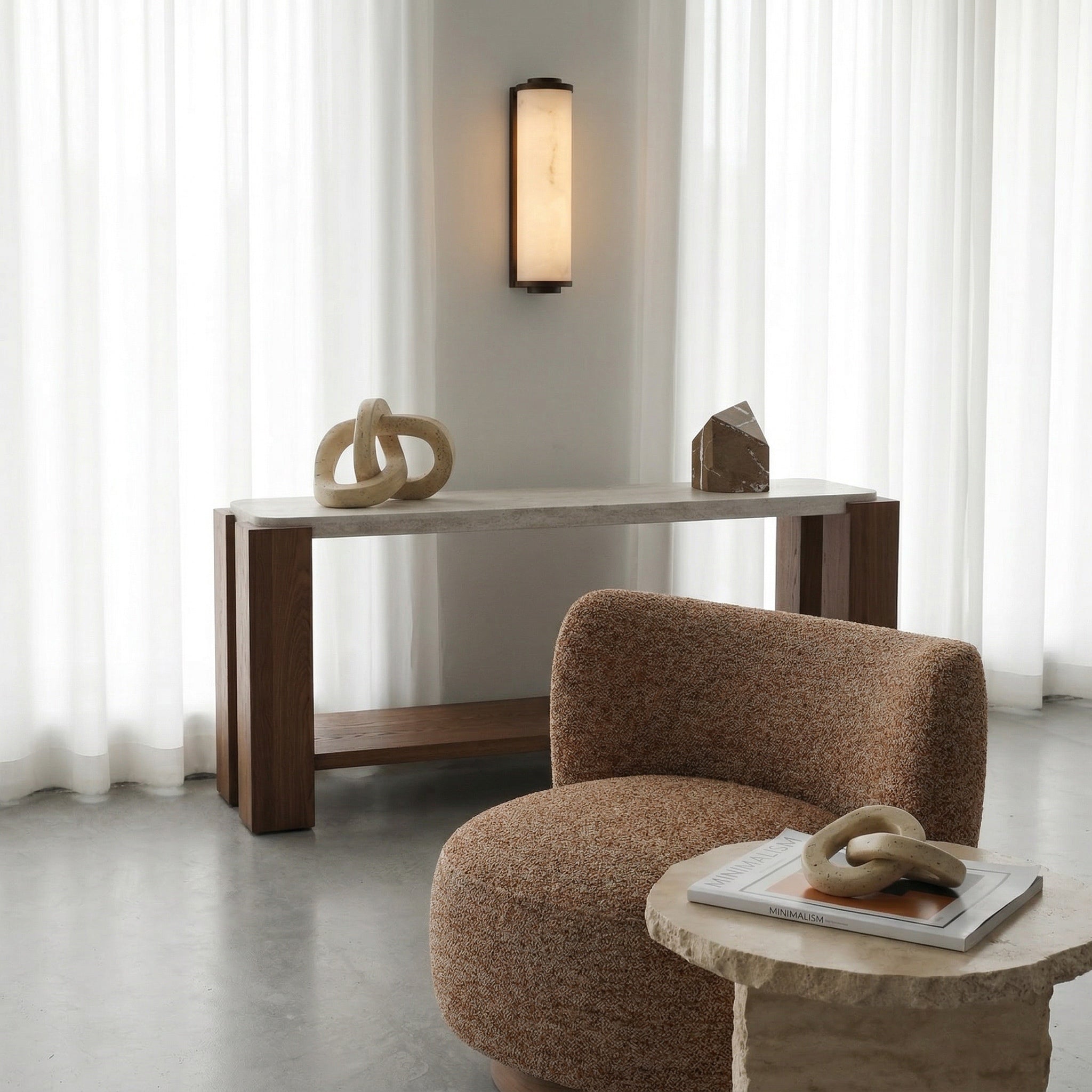 Fento IP44 Small Wall Lamp - Antique Bronze & Alabaster Effect