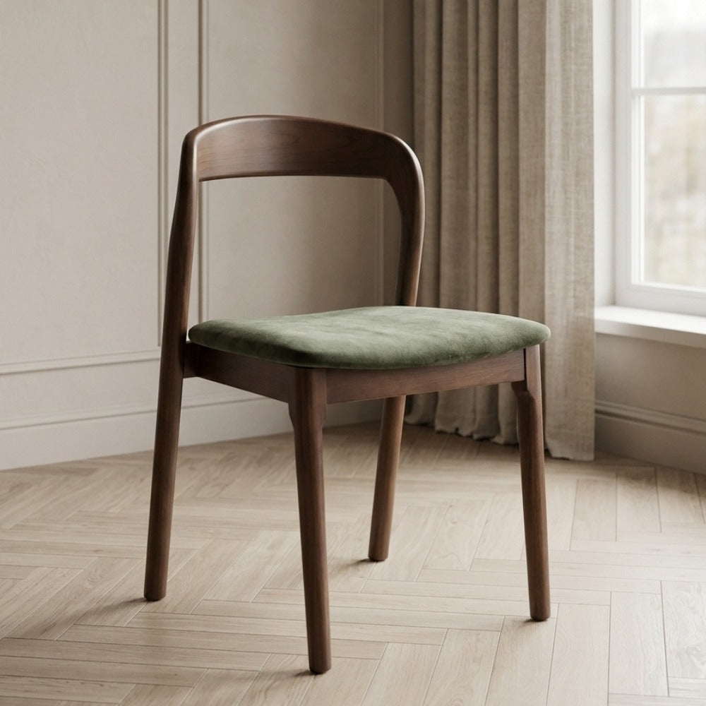 Oren Green Velvet & Dark Brown Wood Dining Chair