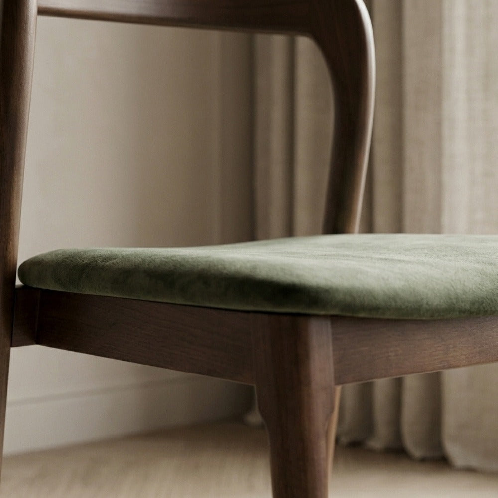 Oren Green Velvet & Dark Brown Wood Dining Chair