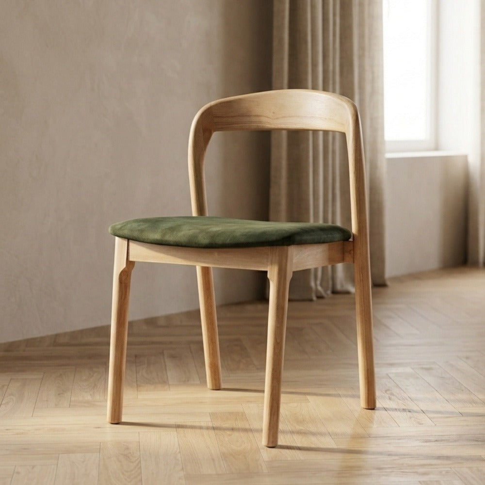 Oren Green Velvet & Light Wood Dining Chair