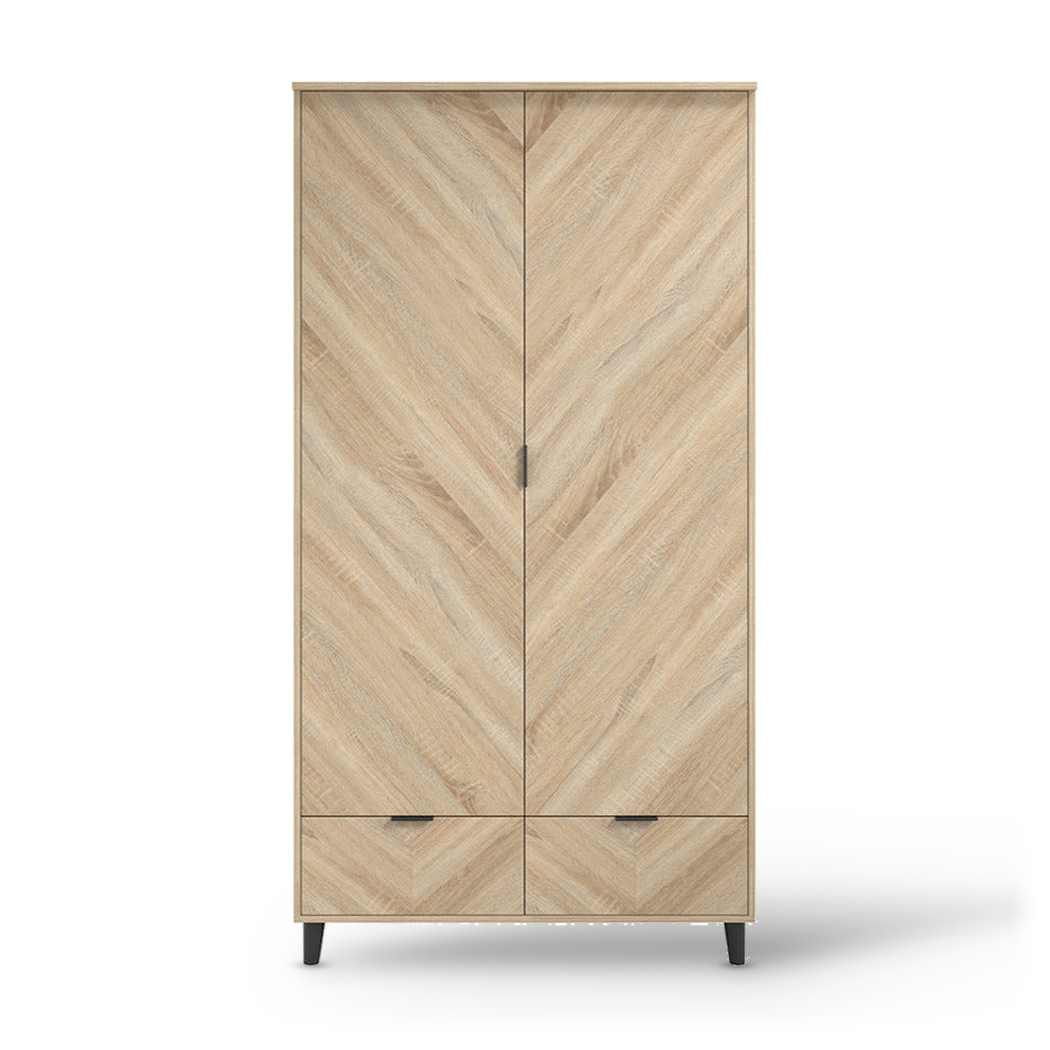 Stockholm Chevron Light Oak Wood Double Wardrobe
