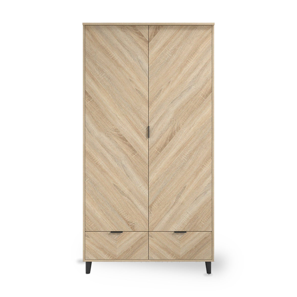 Stockholm Chevron Light Oak Wood Double Wardrobe