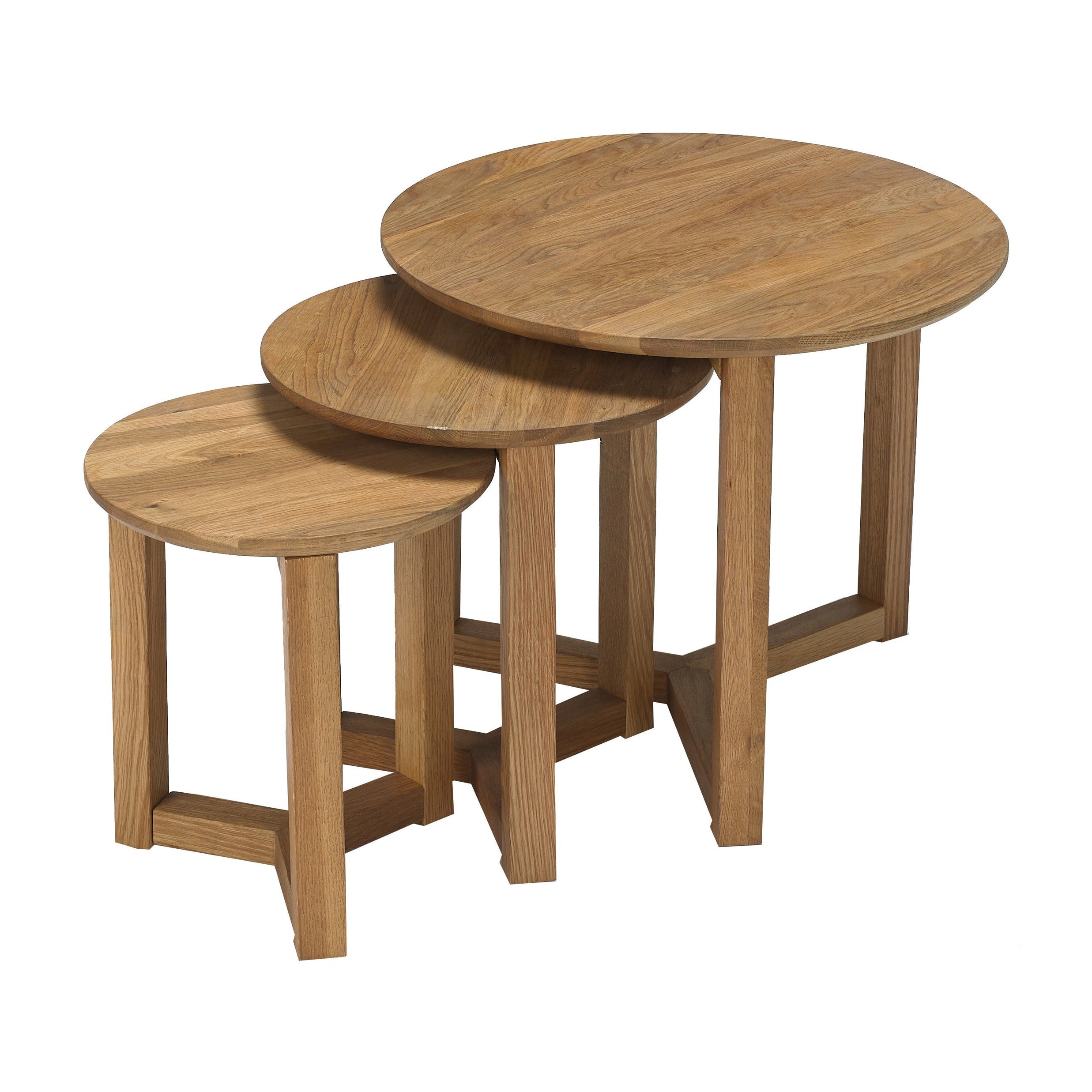 Set of 3 Stow Natural Oak Wood Side Tables Nest