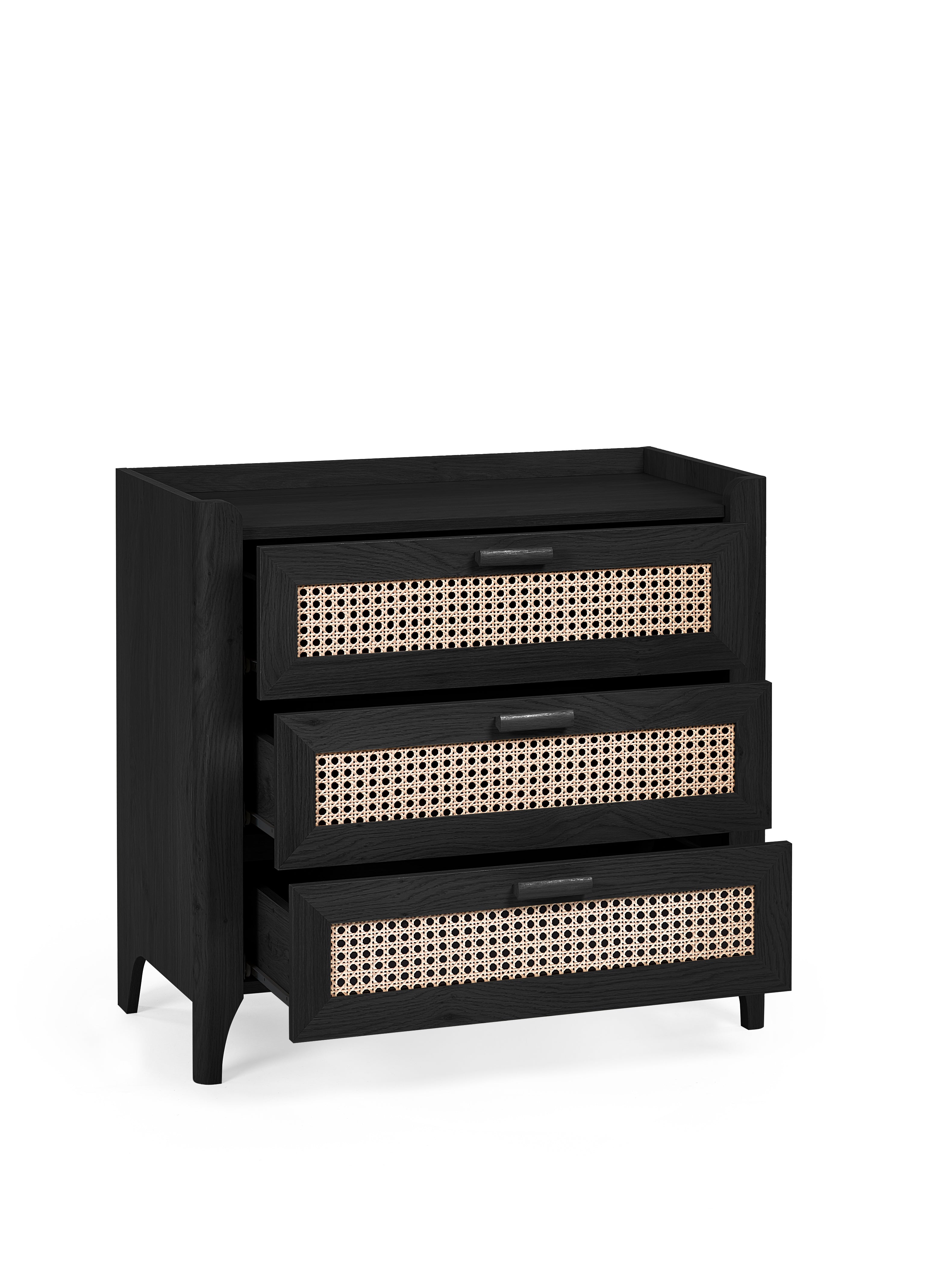 Asbury Wood Chest of Drawers | 3 Drawers - Black Ash