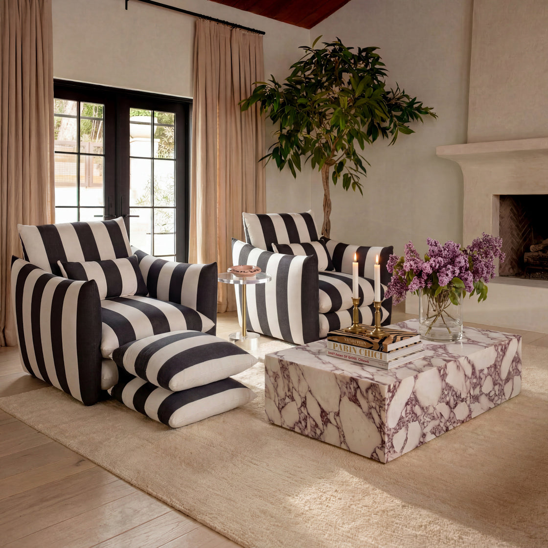 Sycamore Black and White Thick Stripe Pouffe lifestyle