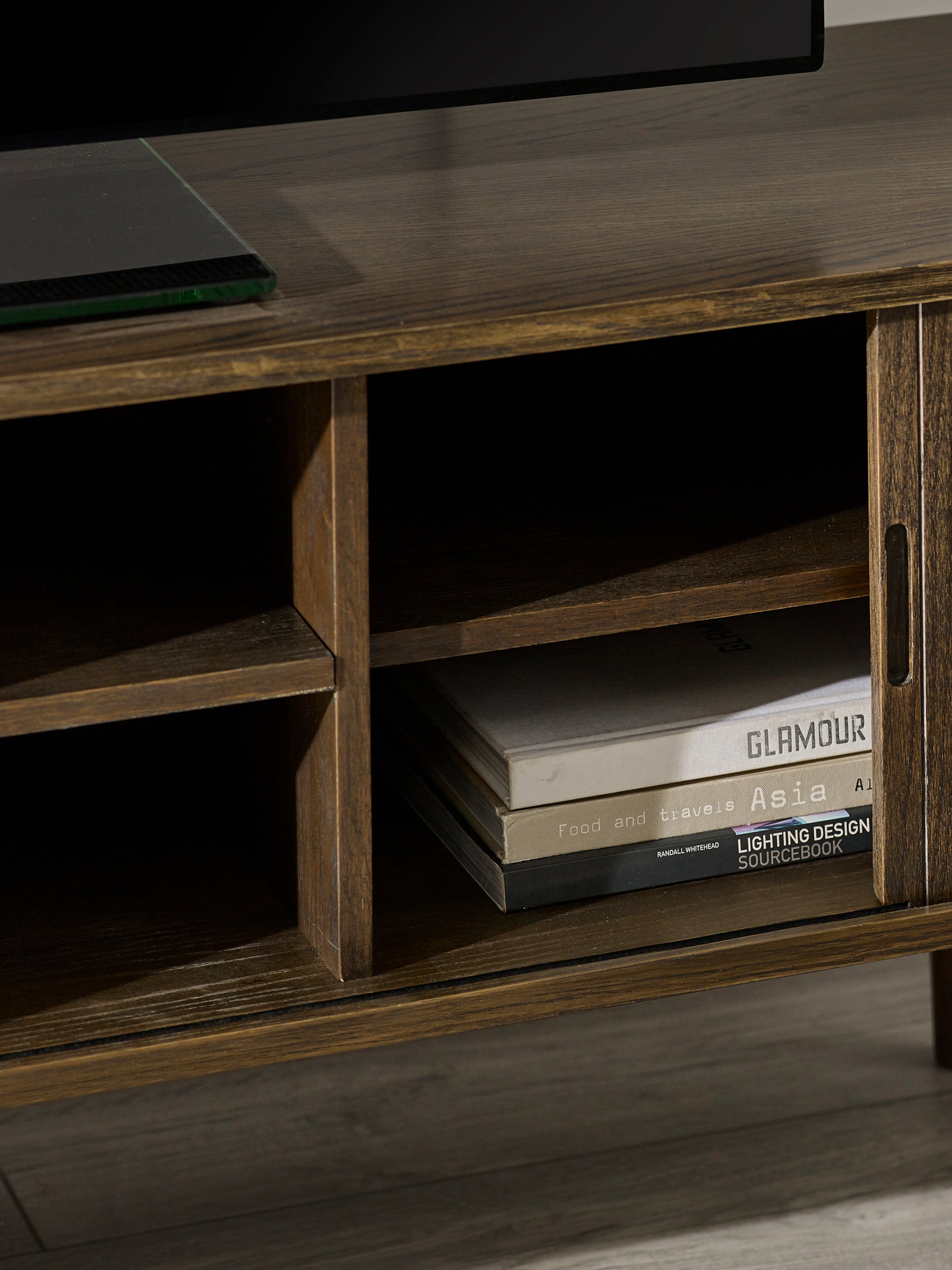 Pedra Dark Oak Wood Slatted Media Unit