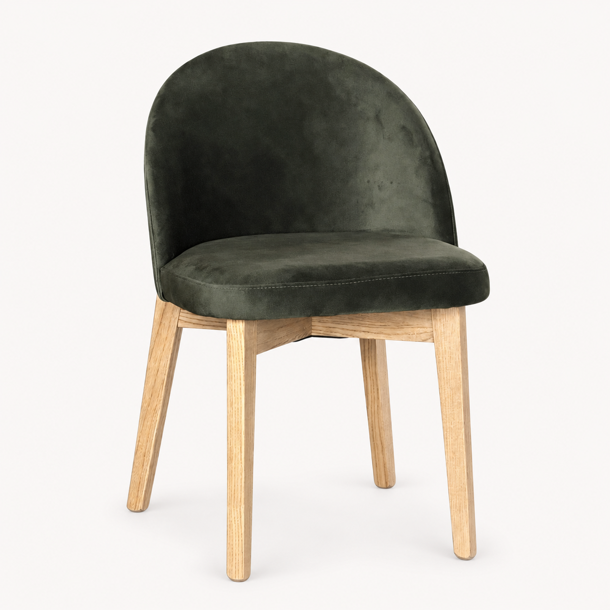 Luma Green Velvet Light Oak Leg Dining Chair (Crib 5) on a pale off-white studio background