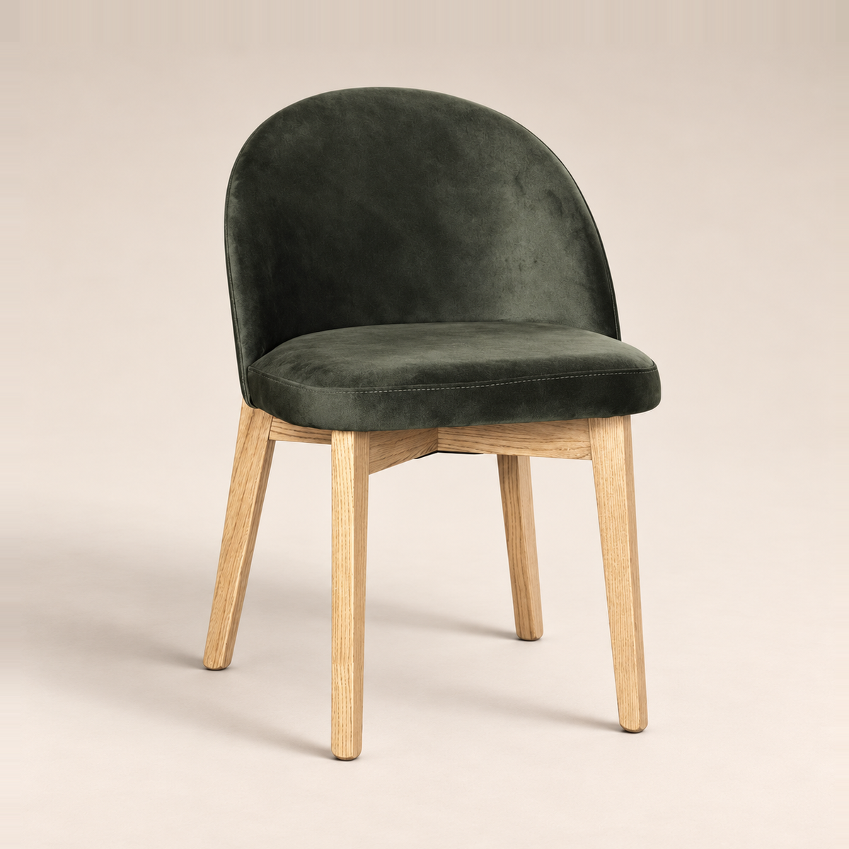 Luma Green Velvet Light Oak Leg Dining Chair (Crib 5) on a warm neutral studio background