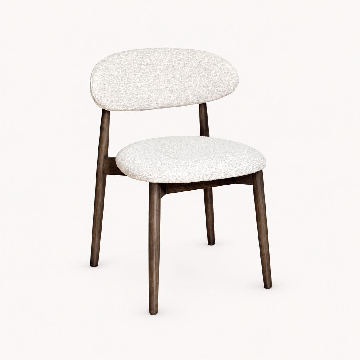 Elin Cream Boucle Oak Dining Chair - Dark Leg on a pale off-white studio background