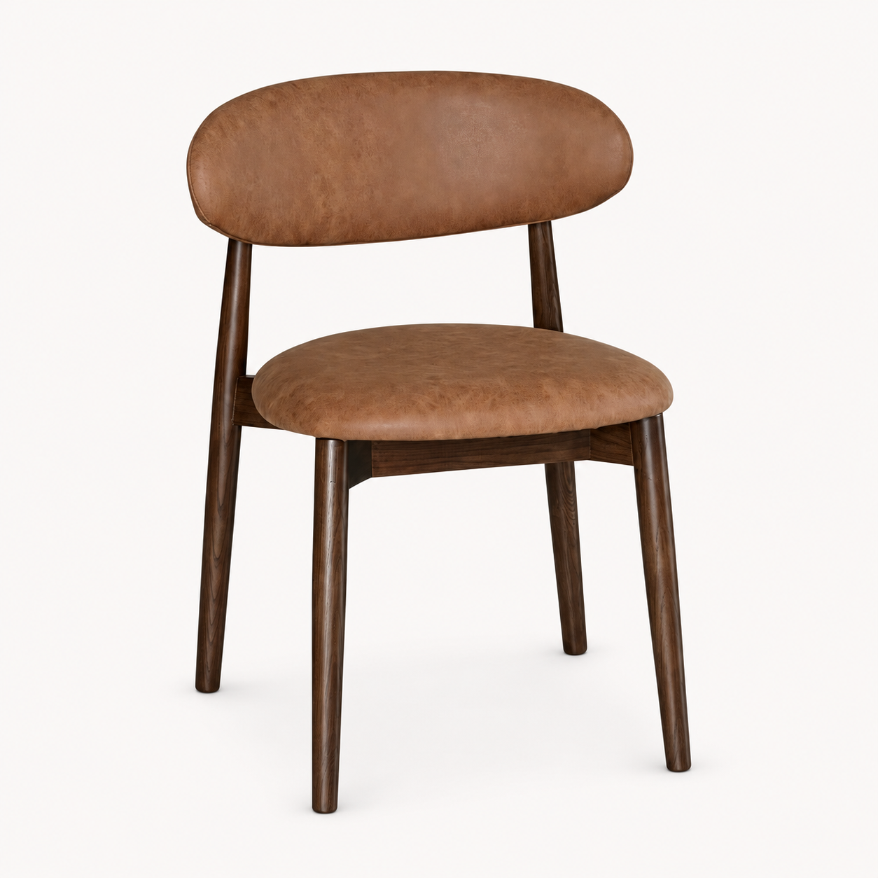 Elin Tan Faux Leather Oak Dining Chair (Dark Leg) on a pale off-white studio background