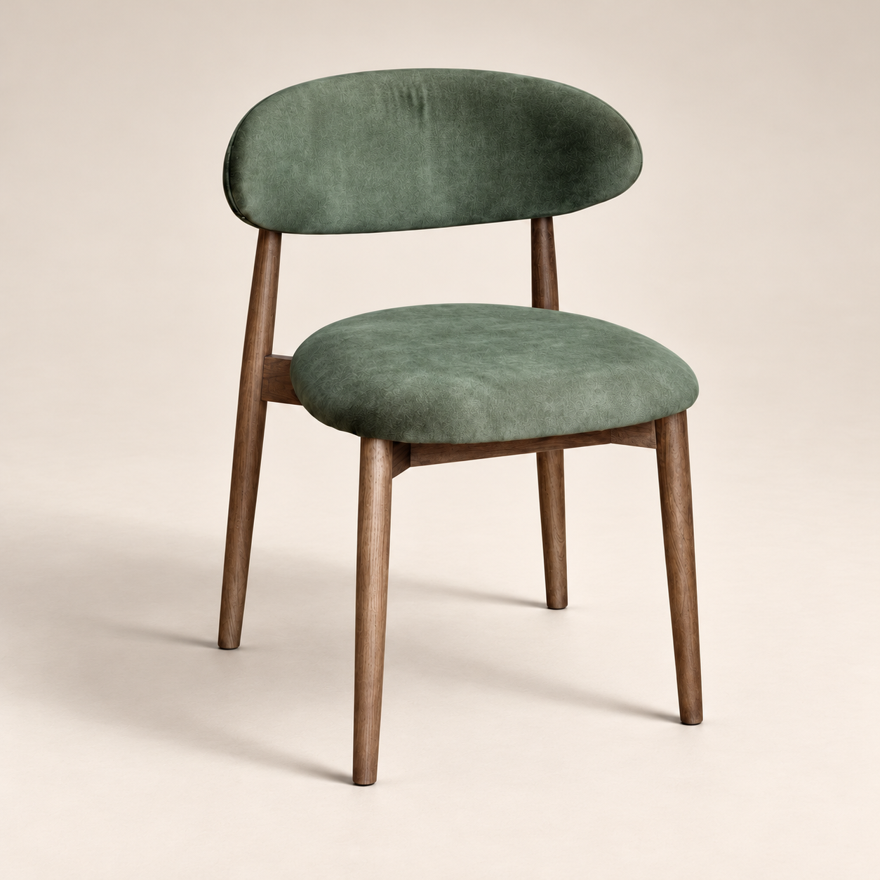Elin Green Velvet Oak Dining Chair - Dark Leg on a warm neutral studio background