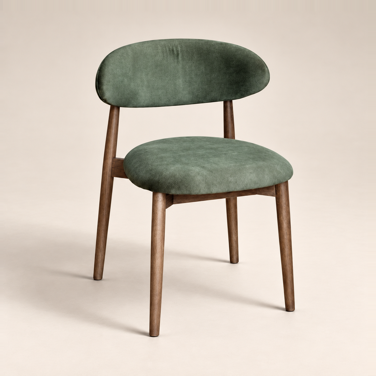 Elin Green Velvet Oak Dining Chair - Dark Leg on a warm neutral studio background