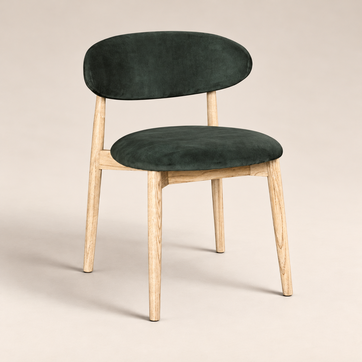 Elin Green Velvet Oak Dining Chair - Light Leg on a warm neutral studio background