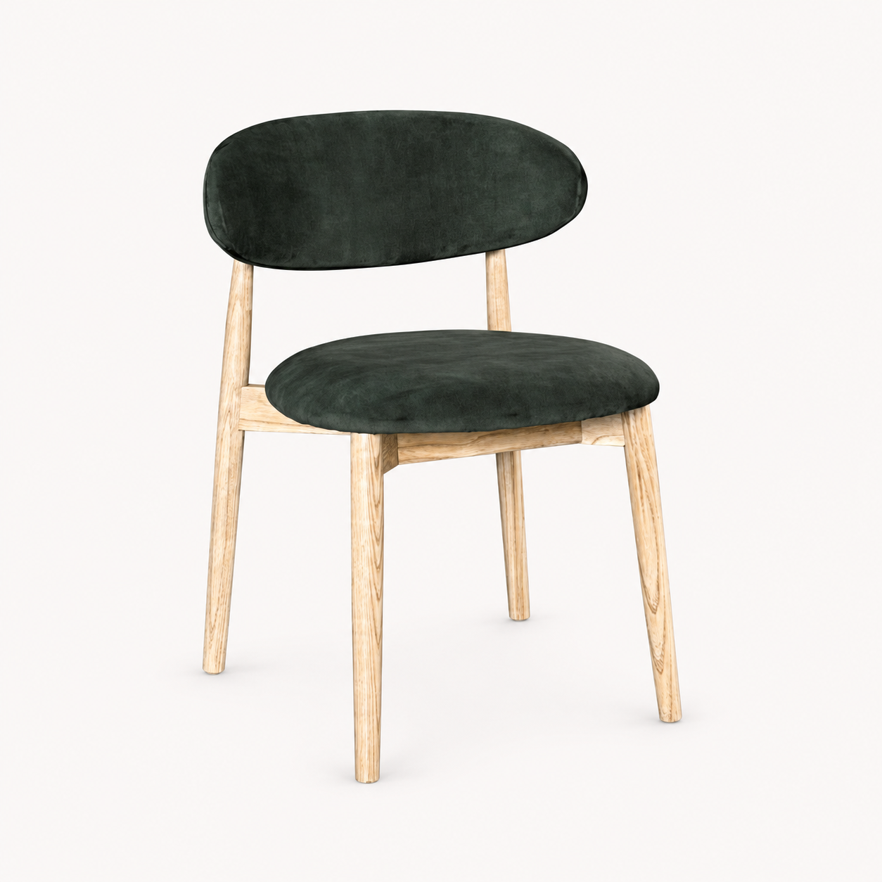 Elin Green Velvet Oak Dining Chair - Light Leg on a pale off-white studio background