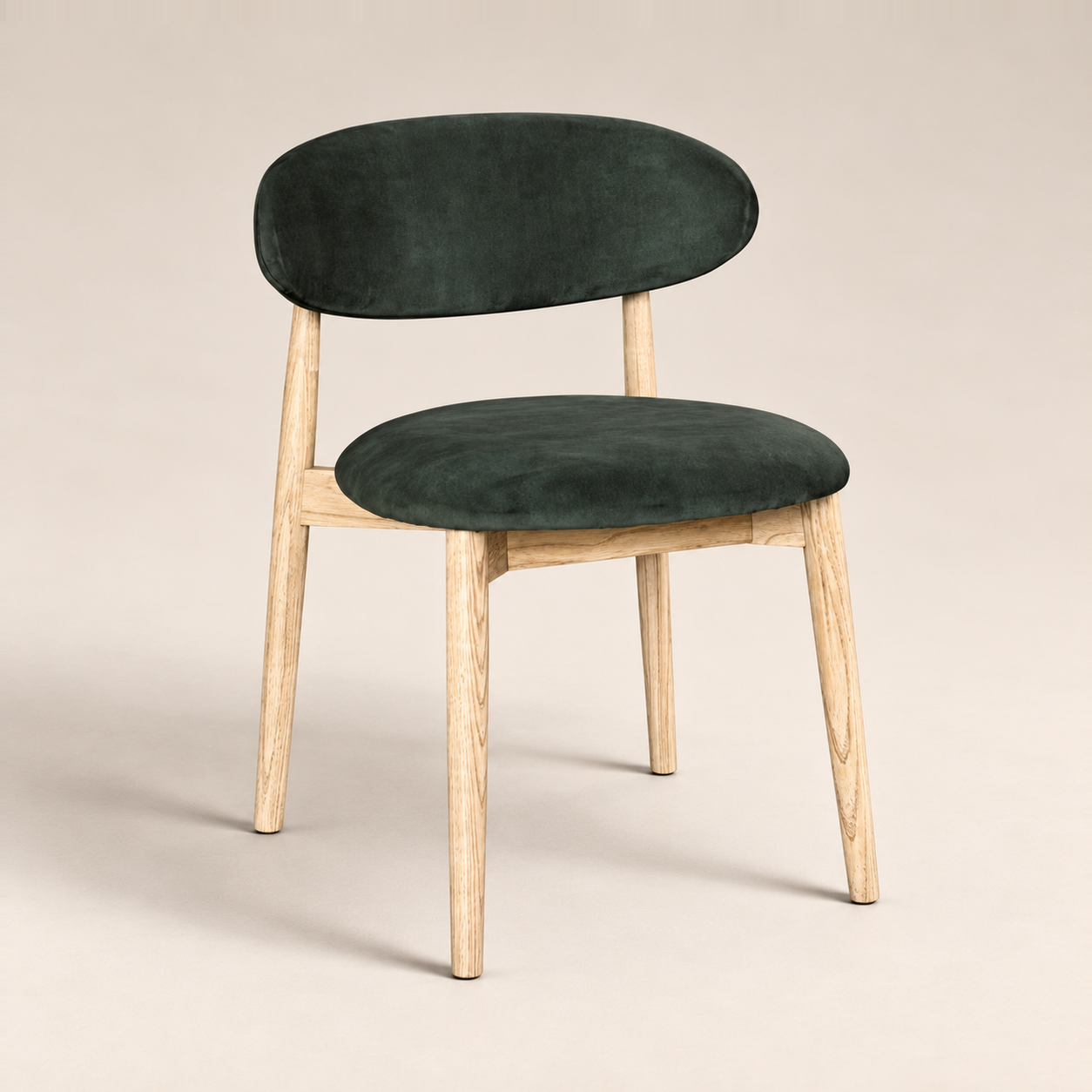 Elin Green Velvet Oak Dining Chair - Light Leg on a warm neutral studio background