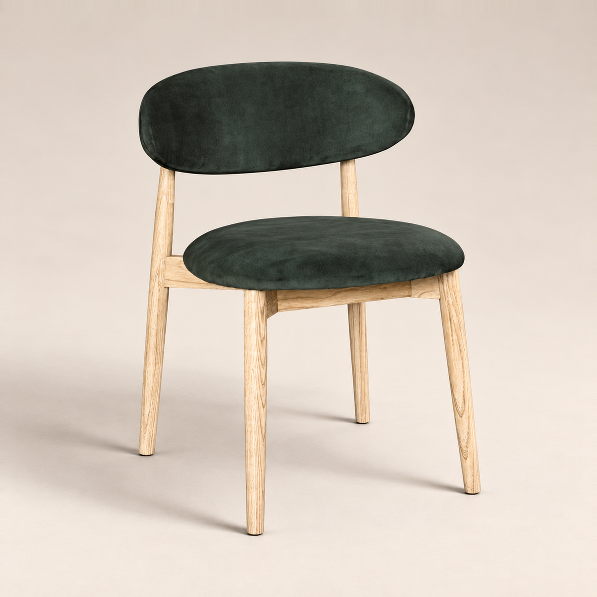 Elin Green Velvet Oak Dining Chair - Light Leg on a warm neutral studio background