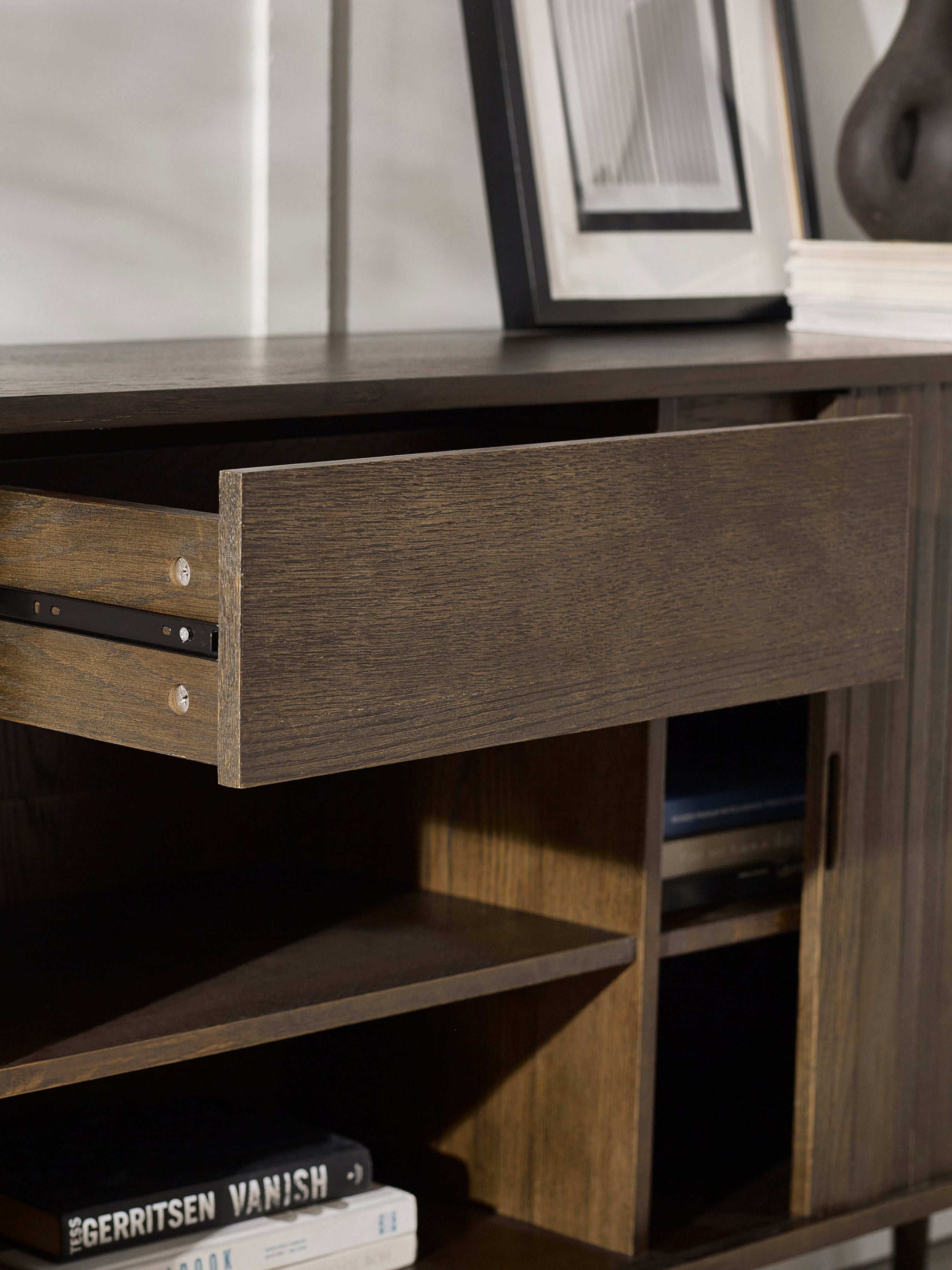 Pedra Dark Oak Wood Slatted Sideboard