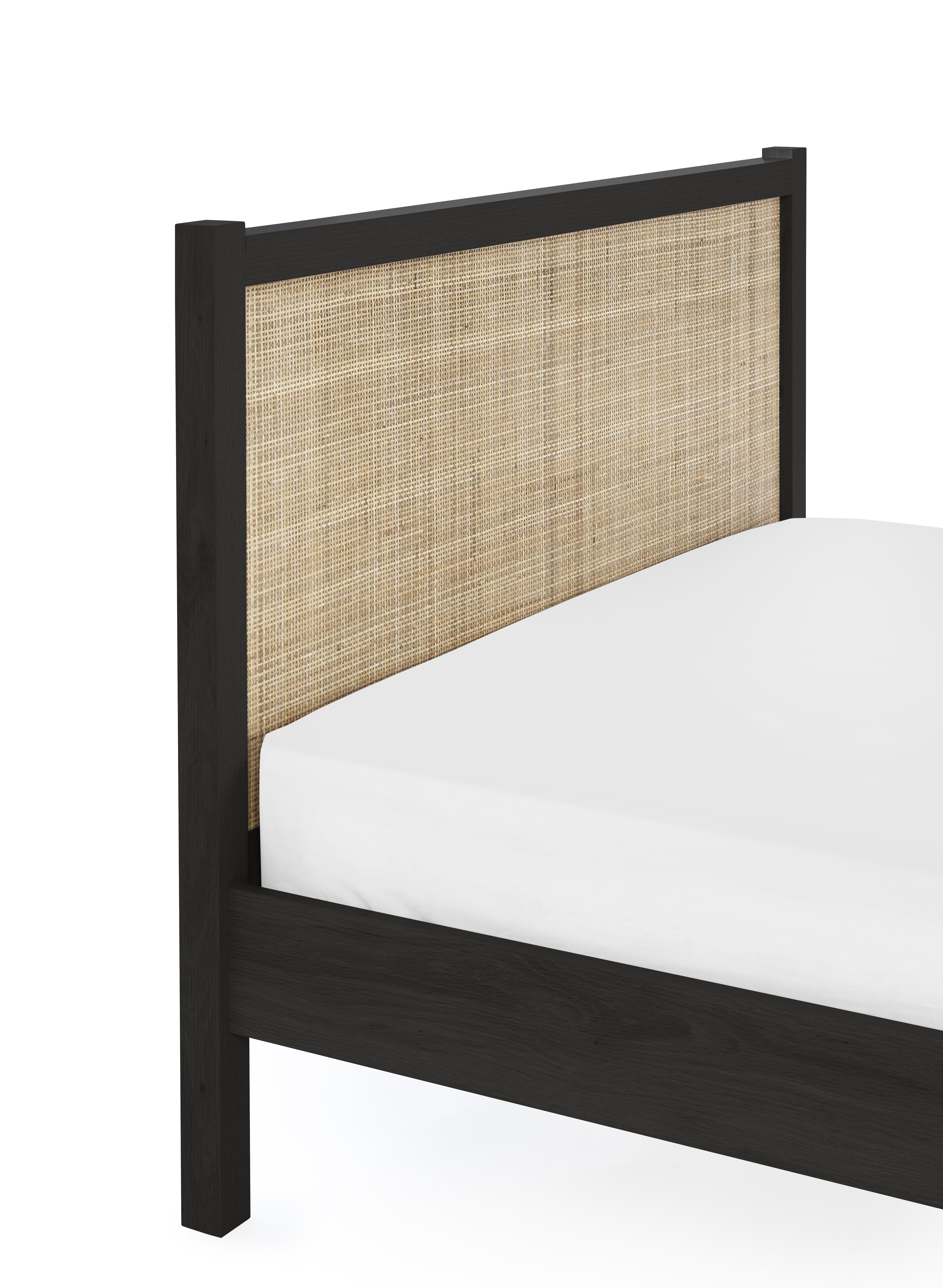 Clermont Black Oak Wood & Rattan Rattan Double Bed
